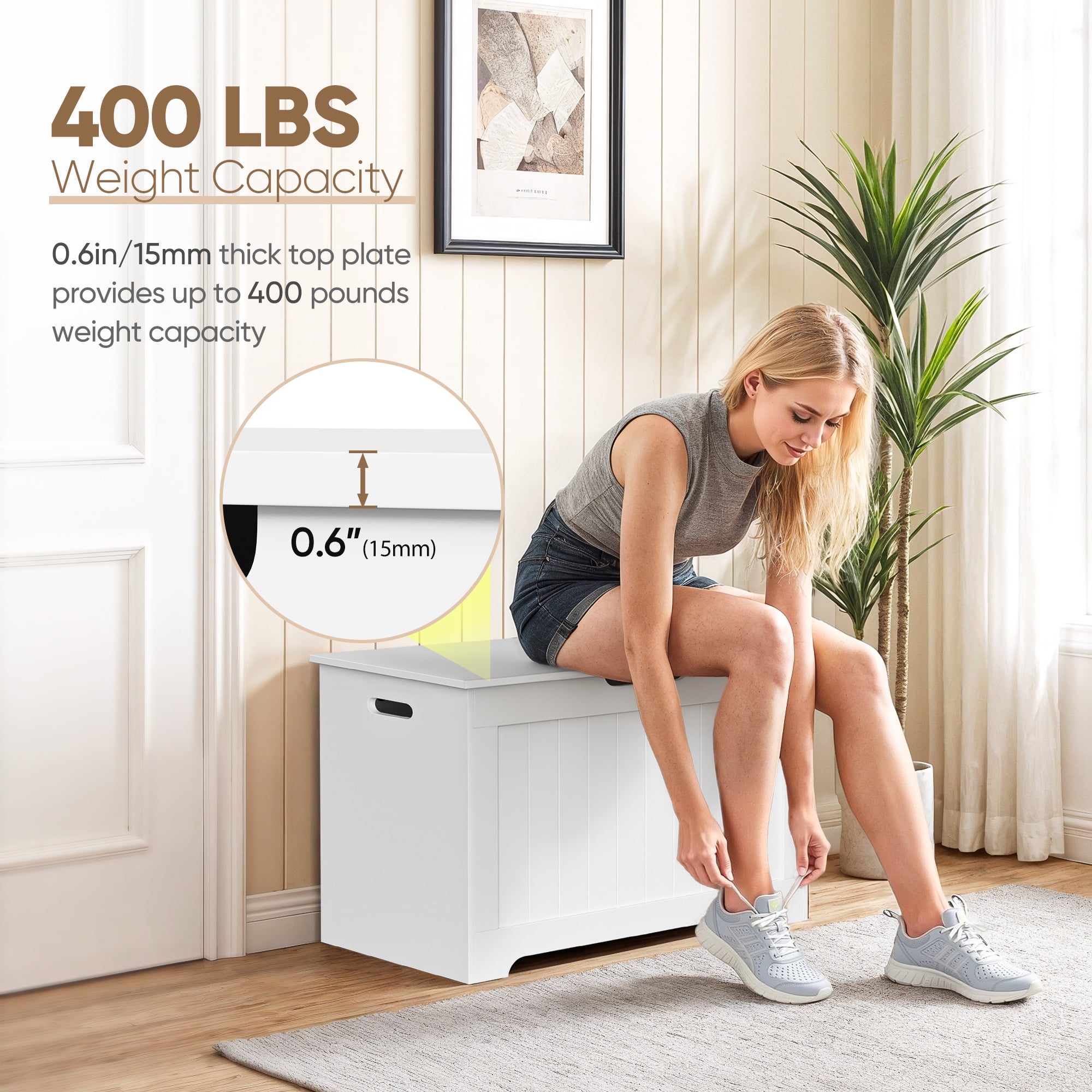 SuperDeal 30-Inch Lift Top Storage Chest Wooden Home Organizer Bench with Safety Hinged Lid Large MDF Toy Box Entryway Bedroom Living Room, White