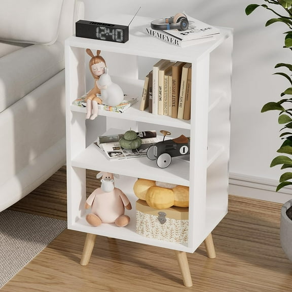 Night Stand, White Kids Nightstand, Modern End Table with Open Storage, 3-Tier Nursery Bedside Table for Small Space, Living Room, Bedroom