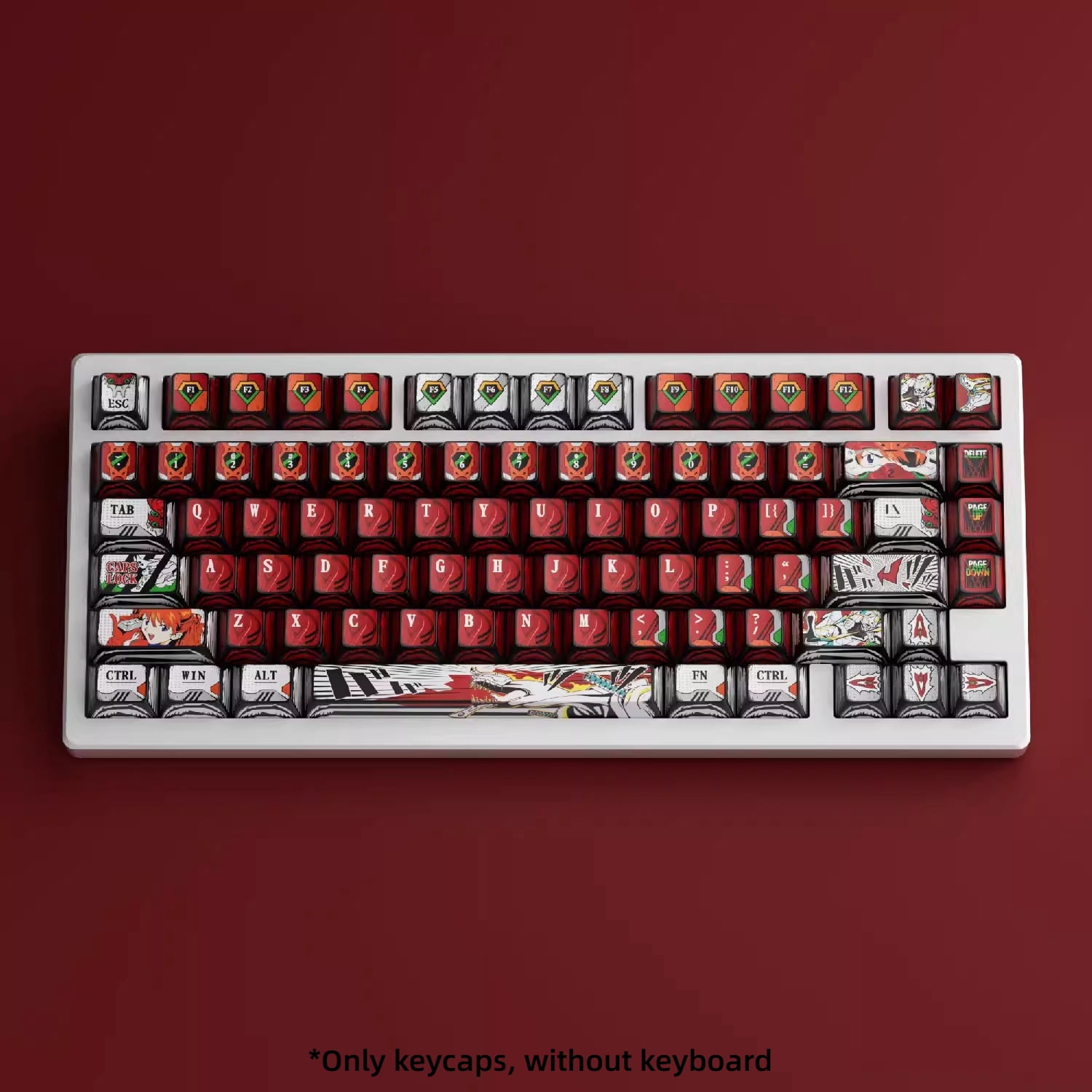 Asuka Unit-02 PBT Keycap Set, Cherry Profile 5-Side Dye-Sublimation Manga Keycaps for Custom Mechanical Keyboard