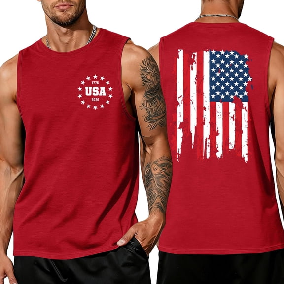 4th of July Shirts for Men Muscle Tank Tops Sleeveless Graphic American Flag Beach Hawaiian T-Shirts