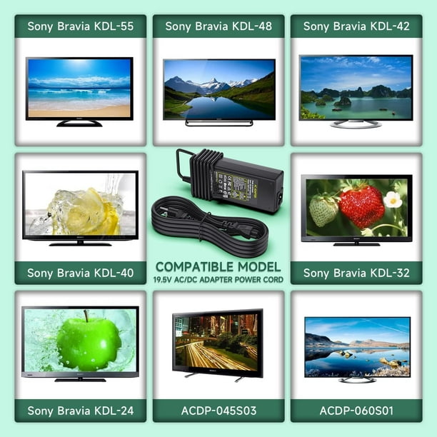 19.5V Power Supply Cord for Sony Bravia TV W600B KDL-40R510C KDL