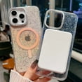 thumbnail image 2 of Magnetic for iPhone 16 Pro Case Transparent Glitter [Compatible with Mag-Safe] Diamond-set Around Camera Bling Sequin Sparkle Anti-fall Shockproof Protective Rugged Phone Cover Case,Desertgold, 2 of 7