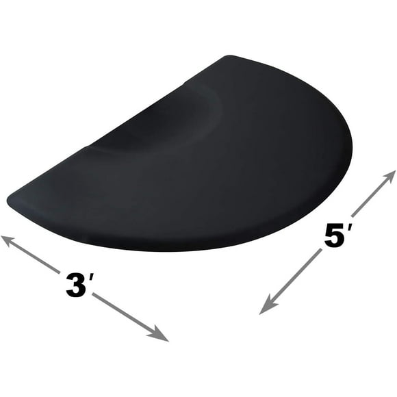 Semi Circle - 1/2" Thick, Circle 3' x 5' Salon & Barber Shop Chair Anti-Fatigue Floor Mat - Black