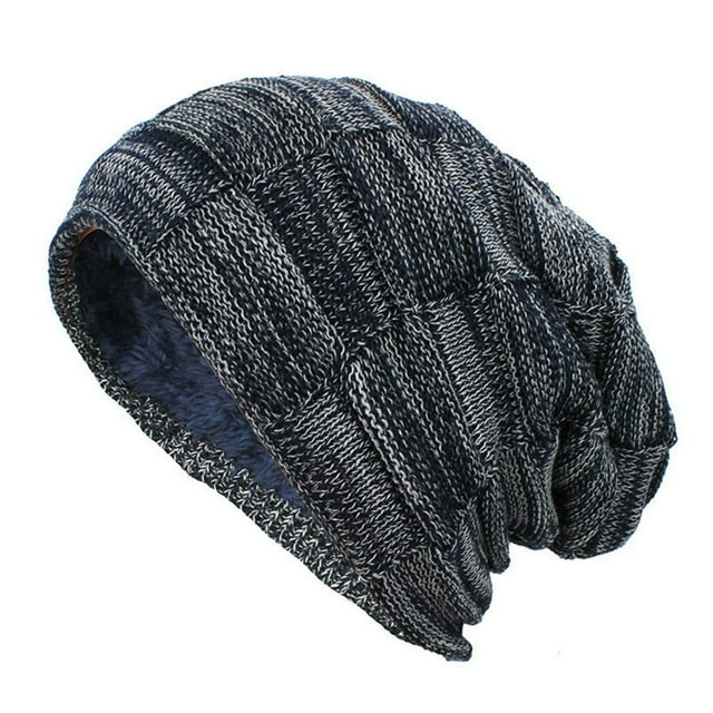 Fleece Lining Knitted Hat Winter Geometric Patterns Beanie Adult Unisex Winter Beanie Hat with Fleece Lining Geometric Design