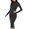 thumbnail image 2 of Elainilye Fashion Womens Dresses Plus Size Long-sleeve Solid Color Priming High-Necked Dress Slim Formal Dress,Black, 2 of 6