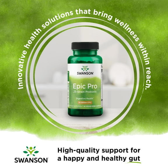 Swanson Epic Pro 25-Strain Probiotic Vegetable Capsules, 30 Billion Cfu, 30 Count