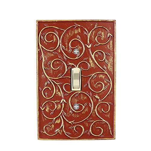 Single Switch Electrical Cover Plate Cameo Blue with Gold Meriville French Scroll 1 Toggle Wallplate