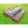 thumbnail image 1 of Buoy Outdoor Tablecloth, Welcome on Board Message on Lifebuoy with Fishing Net Seashell Wood Floor of Boat, Decorative Washable Fabric Picnic Table Cloth, 58 X 84 Inches,Dust Blue Red, by Ambesonne, 1 of 2