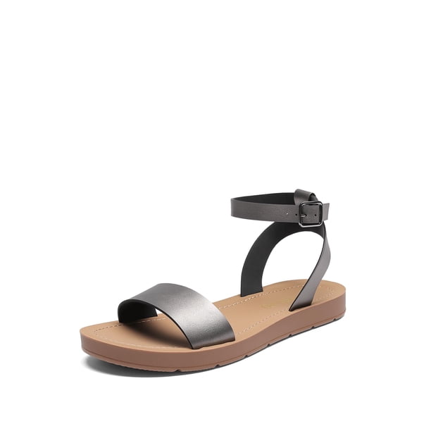 Sandalia DREAM PAIRS ELENA-5 Plomo Plano con Correa al Tobillo 2 cm