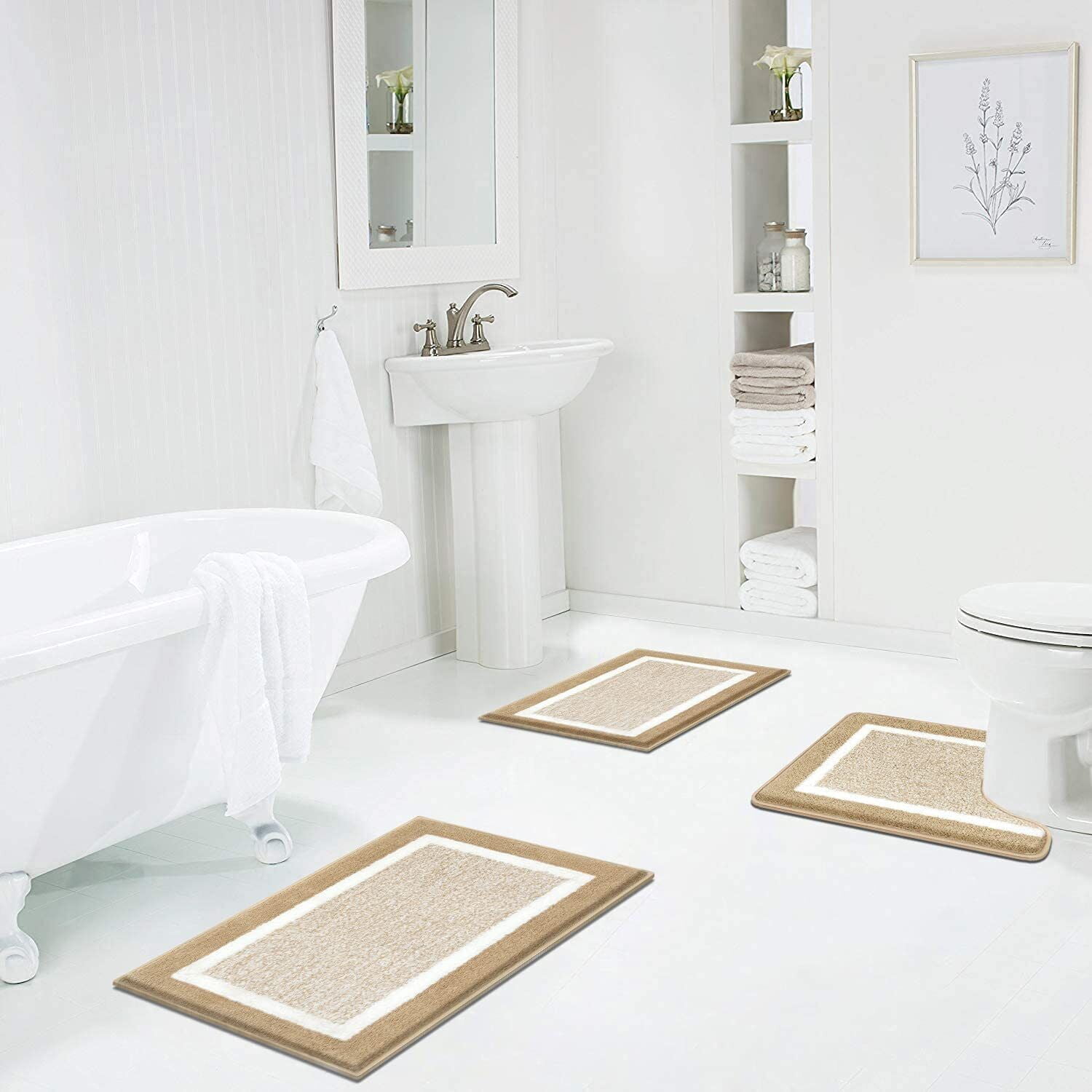 Findosom 3pcs Bathroom Rugs Set with U-Shaped Mat, Non Slip, Quick Drying,  Ultra Soft and Water Absorbent Bath Rug Mat Carpet Machine Washable  18x26+18x48+U Shape 20x24 Dark Gray 