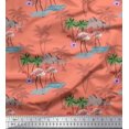 thumbnail image 1 of Soimoi Orange Viscose Chiffon Fabric Palm Tree, & Flamingo Bird Printed Fabric 1 Yard 42 Inch Wide, 1 of 3
