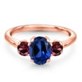 thumbnail image 3 of Gem Stone King 2.34 Ct Blue Created Sapphire Red Rhodolite Garnet 18K Rose Gold Plated Silver Ring (Size 8), 3 of 6