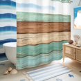 thumbnail image 5 of No Hook Shower Curtain, Farmhouse Teal Blue Brown Shower Curtains for Bathroom with See Through Top Window, Vintage Wooden Striped Waterproof & Washable Bath Curtain Long 72"x78", 5 of 9