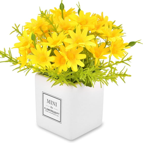 AIFUSI Artificial Flowers Daisy Flower with Vase Silky Artificial Daisies Bouquet Fake Plant Bonsai for Home Office Wedding Decoration Table Centerpieces Arrangement Windowsill Decor