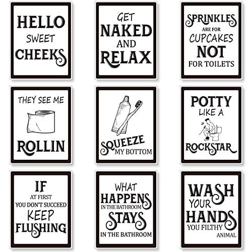 9 Pieces Bathroom Wall Art Decor Funny Vintage Sign Es Sayings Prints Posters For Restroom Pictures Unframed Black Font Com - Bathroom Wall Sayings Funny