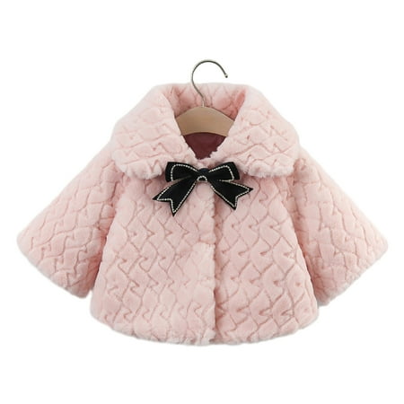 

Lovskoo 2024 Baby Girl Winter Faux Fur Coat Fuzzy Cute Warm Cape Jacket Cloak Overcoat 6 Months - 6 Years Thick Outwear Pink