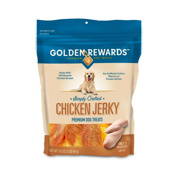 Golden Rewards Chicken Flavor Premium Dry Jerky Treats for All Dogs, 32