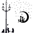 thumbnail image 1 of Juego de 2 pegatinas de pared con diseño de gato, autoadhesivas, color negro, para farola, estrella, gato, decoración de pared para salón, habitación infantil, gato, 1 of 6