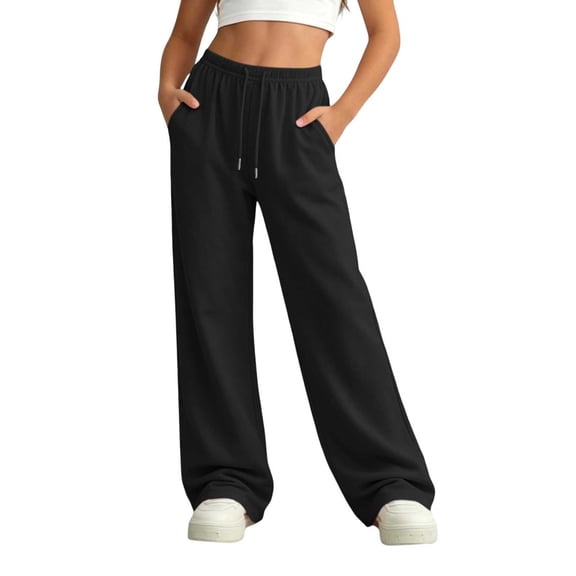 KICILVS Girls Sweatpants Drawstring Waist Wide Leg Trousers with Pockets Athletic Lounge Solid Color Pants Girls School Uniform Pants 5-14 Years