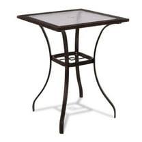 28.5" Outdoor Patio Table, Square Glass Top with Rattan, Contemporary Side Table for Garden, Balcony, Lawn, Weather Resistant Furniture