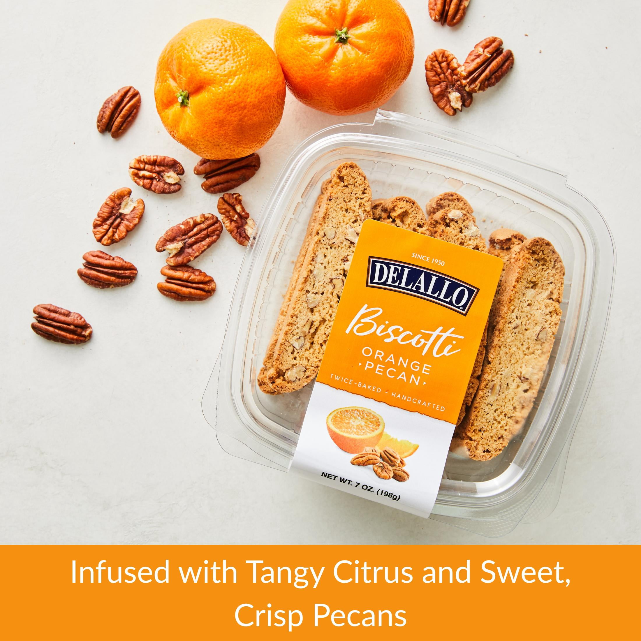 DeLallo Orange Pecan Biscotti Cookies, 7 oz Container, (4 Pack)