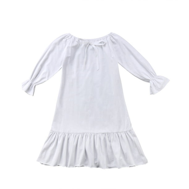 Camisón de bebé para niñas con volantes y lazo de algodón para dormir(Blanco/2-3 años) Nituyy Camisón-GL715-FT22422B1