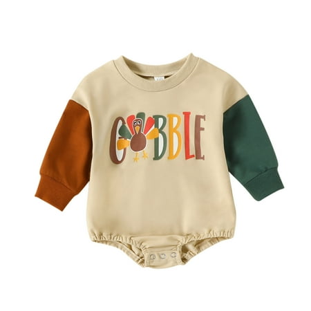 

YDOJG Bodysuits for Boys Girls Toddler One-Pieces Kids Cute Thanksgiving Letters Turkey Prints Romper Jumpsuit Cloths White 0-3 Months