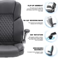 thumbnail image 3 of Executive Office Chair with Flip up Arms, Ergonomic PU Leather Office Chairs with Wheels, 90-120° Rocking High Back Office Desk Chair with Lumbar Support, Swivel Task Chairs(Grey), 3 of 8