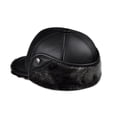 thumbnail image 4 of Genuine Cowhide Leather Faux Fur Caps Dad Warm Winter Hat For Men Velvet Flat-top Duck Tongue Ear Protection Outdoor Bomber Gorr ,Classic Vintage, 4 of 5