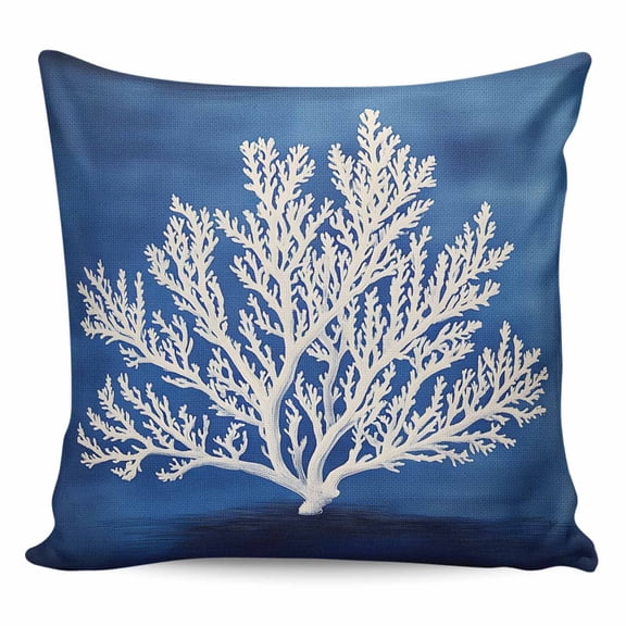 Throw Pillow Covers 20x20 Inch, White Coral Decorative Pillow Cases for Couch Sofa Bed, Coastal Ocean Summer Marine Oil Painted Cotton Linen Square Home Decor Pillowcases with Hidden Zipper
