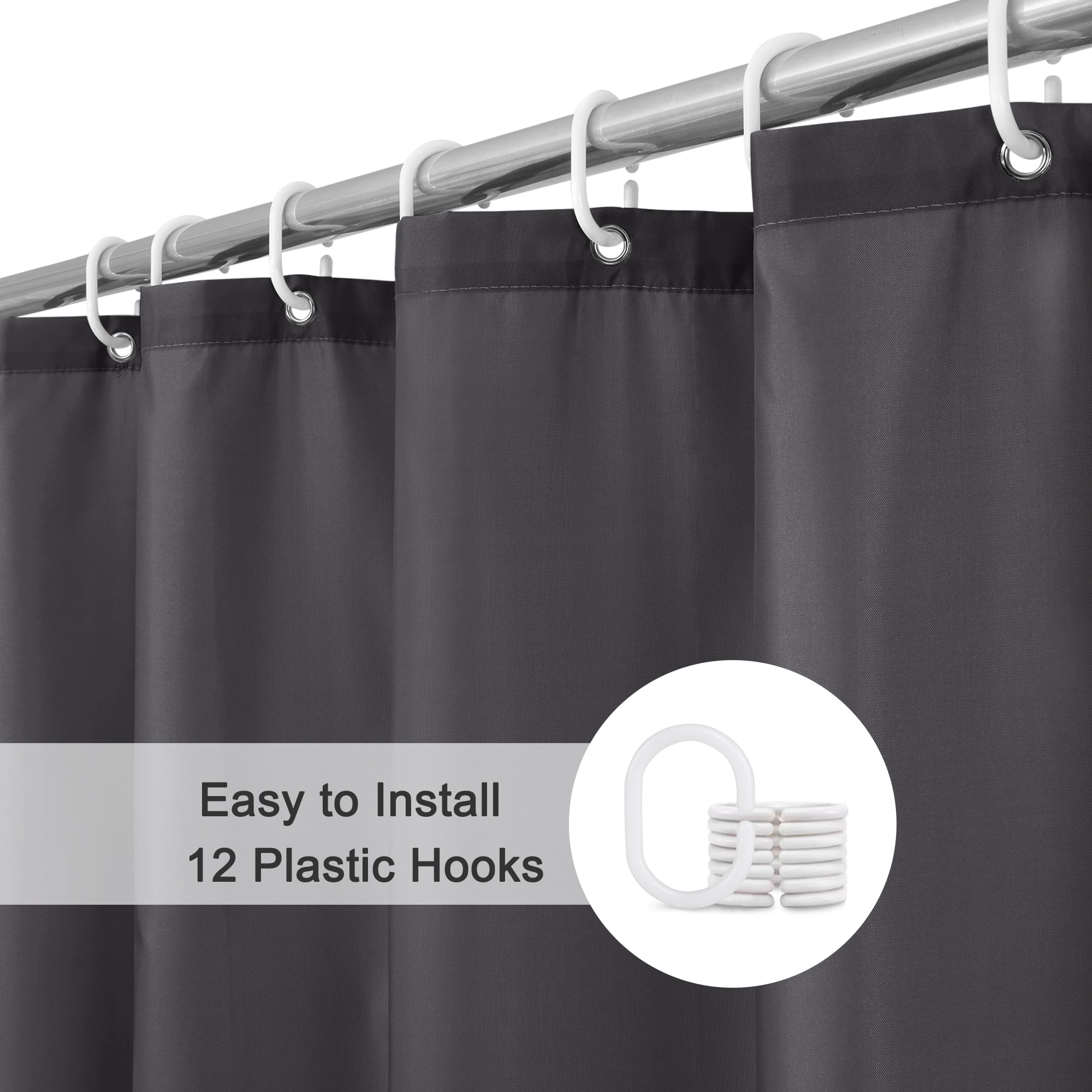 Inosoo Dark Gray Fabric Shower Curtain liner 72"x84" Extra Long Waterproof Cloth Shower Liner with H(图3) Inosoo Dark Gray Fabric Shower Curtain liner 72"x84" Extra Long Waterproof Cloth Shower Liner with H(图3)