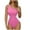 Pink, variant on WREESH Women's Color Block One Shoulder Swimsuit Tummy Control One Piece Bathing Suit Modest Full Coverages Keyhole Swimwear White