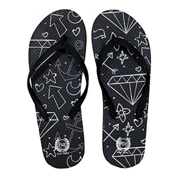 Beaute Fashion Trendy Nautical Sailboat Anchor Starfish Flip Flops Mermaid Adult Women Thong Sandal Slipper (Size Small, Black Celestial)