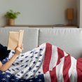 thumbnail image 3 of American Flag Soft Flannel Fleece Throw Blanket, America Continent Shaped Flag Martial Design International World Glory Print, Cozy Plush for Indoor and Outdoor Use, 70" x 90", Navy Red, by Ambesonne, 3 of 5