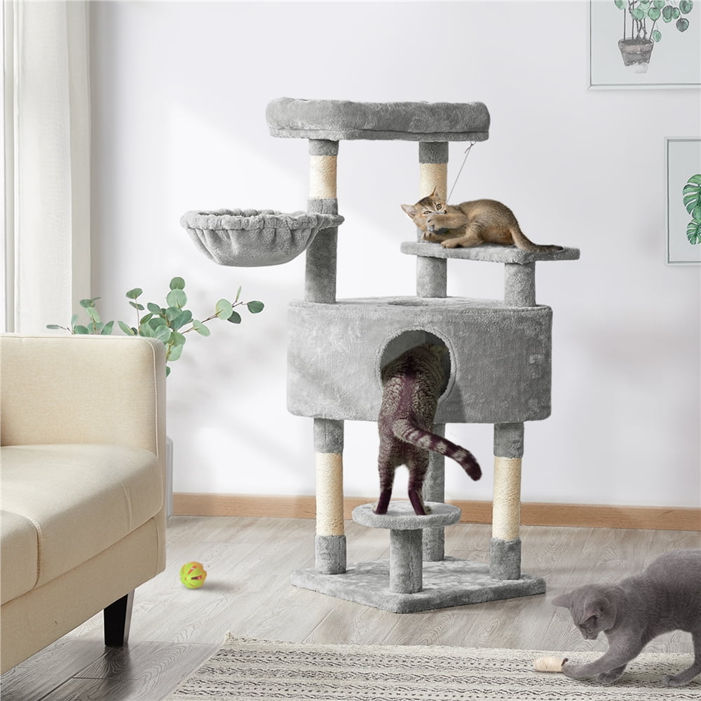Yaheetech 46'' Multilevel Cat Tree with Cat Condo & Scratching Posts, Light Gray