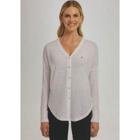 Tommy Hilfiger Women's Tie Waffle Cardigan, White, XXL - NEW
