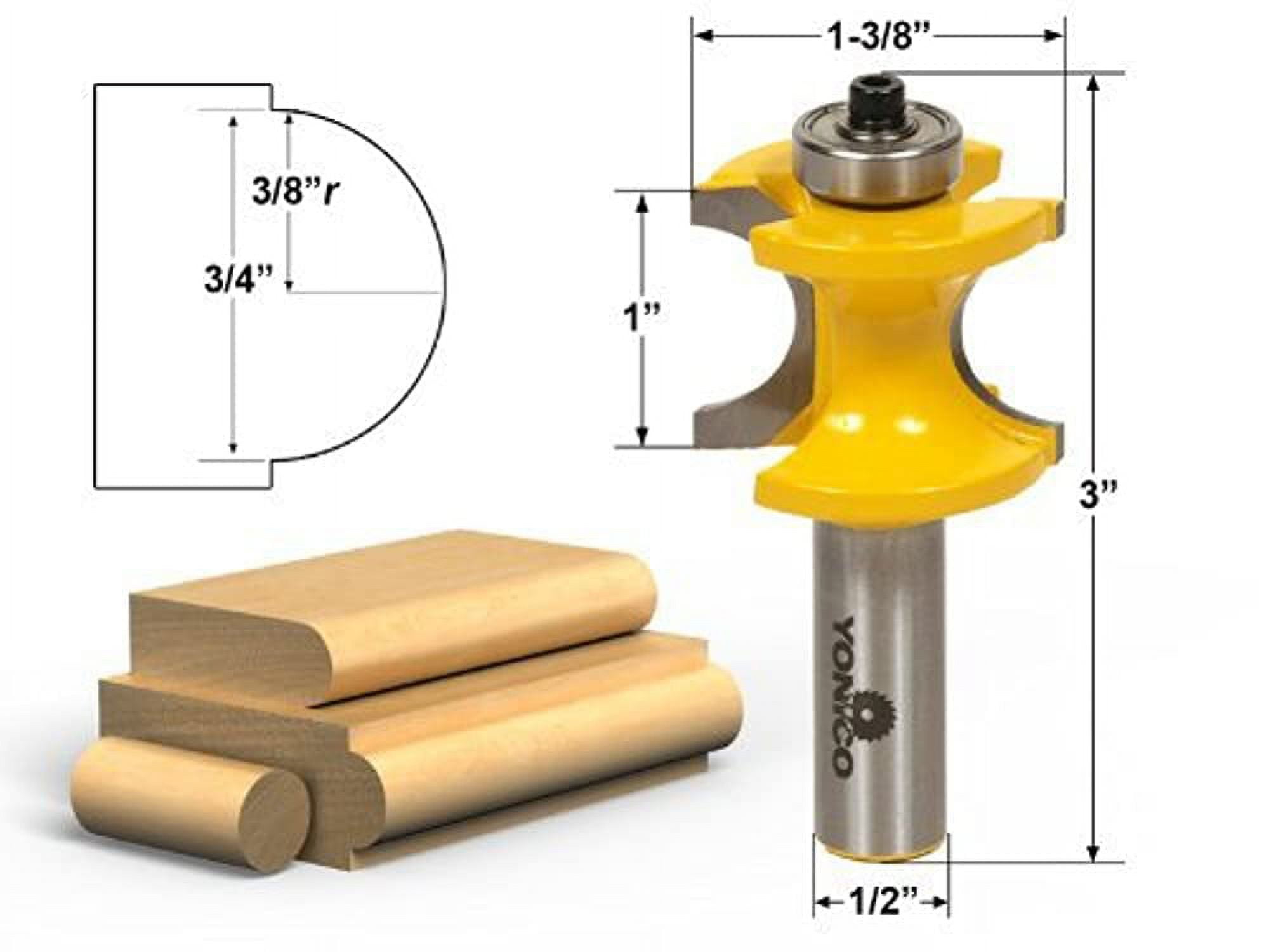 Yonico 5 Bit Bullnose Router Bit Set C3 Carbide 1/2" Shank- 13515