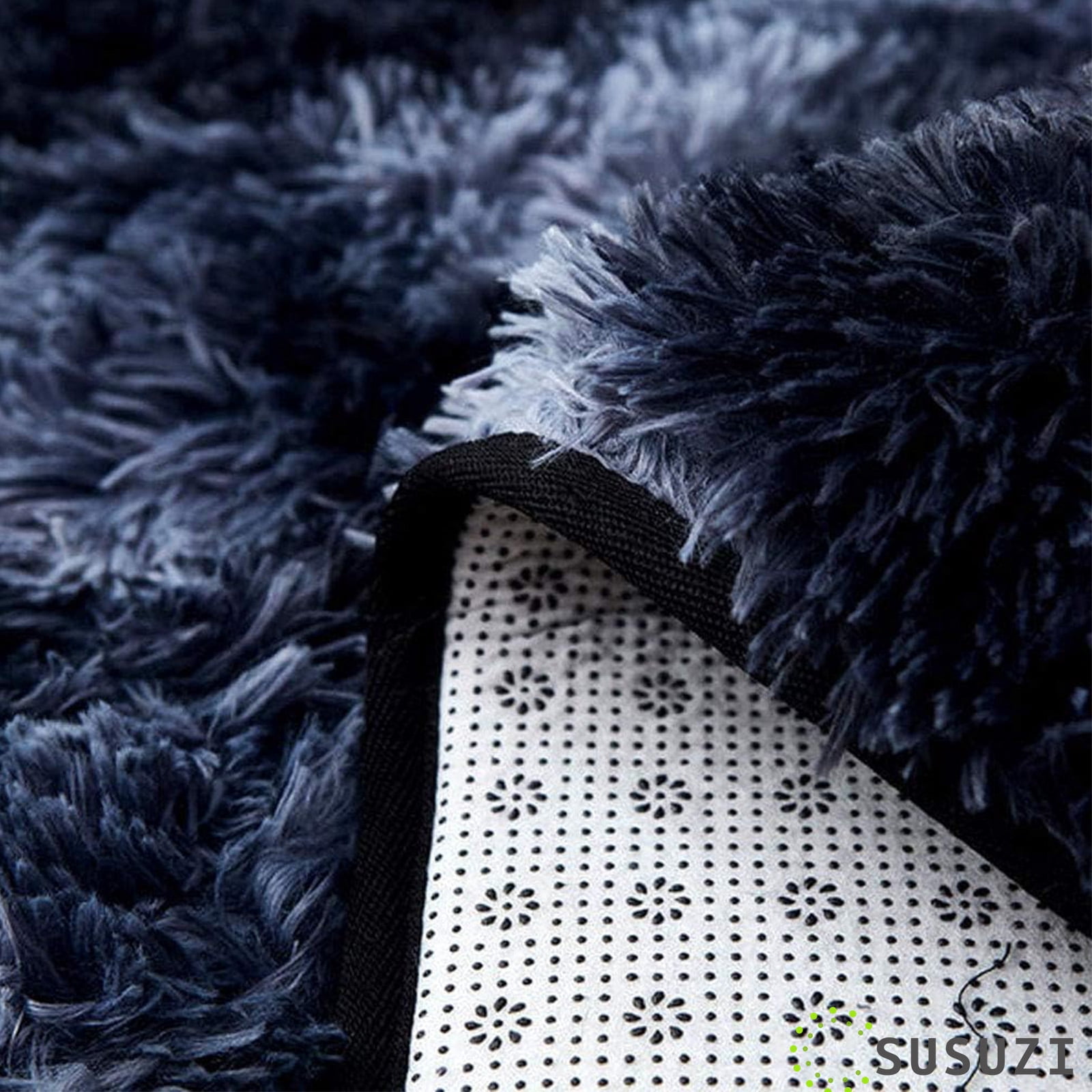SUSUZI 5' x 7' Shaggy Area Rug, 2 Inch Thick Fluffy Plush Carpet with Non-Slip PVC Back, Dark Blue Modern Soft Rug for Bedroom Living Room Kids Room