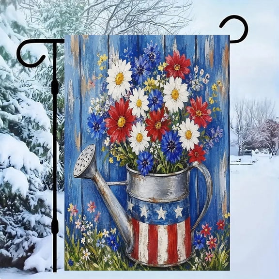 RKSupls Patriotic Linen Double Sided Garden Flag, Independence Day Themed Yard Decor, Eagle Flag Stars Stripes Outdoor Banner for Holiday Lawn