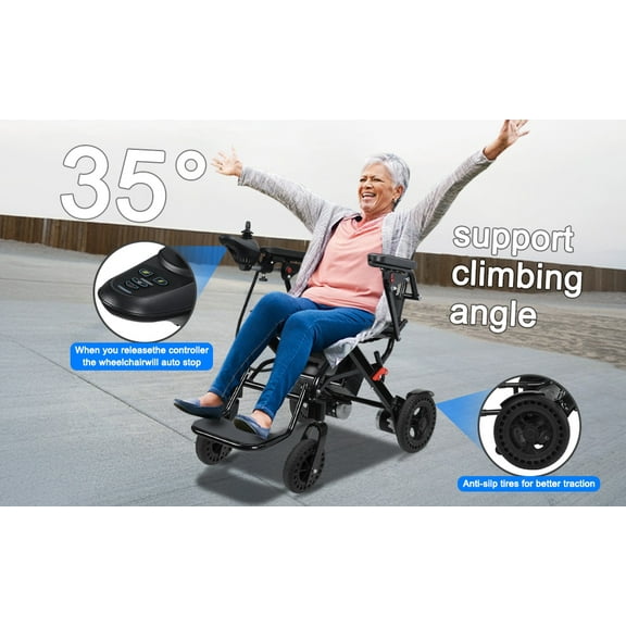 Queroig Adults Electric Wheelchair with Large Footrest, Lightweight Foldable Motorized Wheelchair, 12-Mile Range 500W Motor Portable Elderly Wheelchair