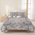 thumbnail image 3 of Twin Quilt Set 68''x86'', Vintage Blue Boho Lightweight Summer Bedspread Coverlet Set with 2 Pillow Shams, Mexican Flowers Southwestern Ethnic Breathable All Season Quilt Bedding for Dorm/Bedroom, 3 of 9