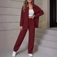 thumbnail image 2 of biudgviw Fall Outfis for Women Knitted Collared Long Sleeve Buttons down Blouses Baggy Wide Leg Pants 2 Piece Lounge Sets, 2 of 4
