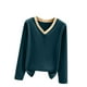 thumbnail image 2 of Ailaofu Women's V-Neck Pullover Casual Knitted Long Sleeve Sweater Autumn and Winter Bottoming Shirt Tops, 2 of 5