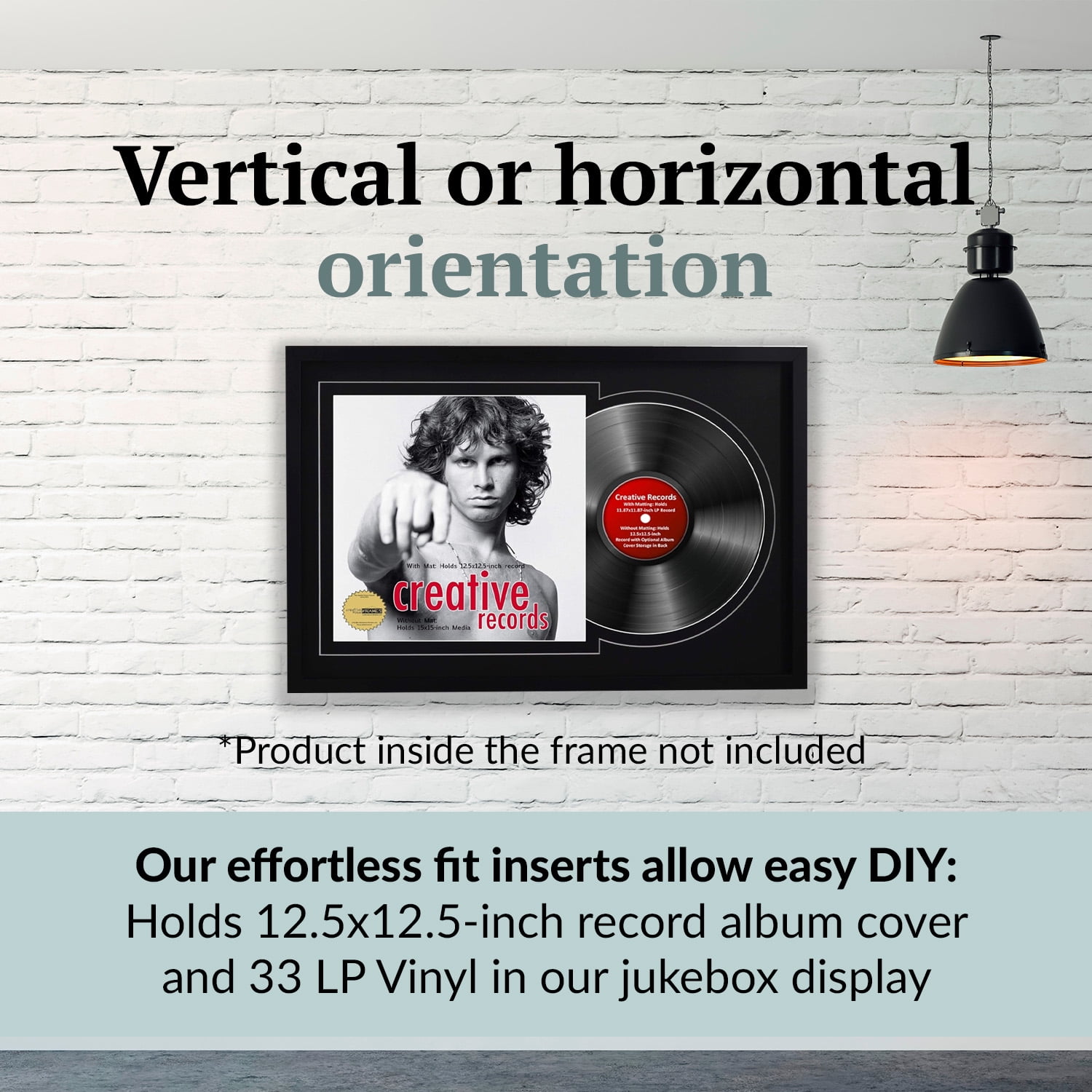 Creative Picture Frames 16"x24" Jukebox Vinyl Black Frame Display with Black-Black Double Matting, LP Record Album Frame for Wall Décor