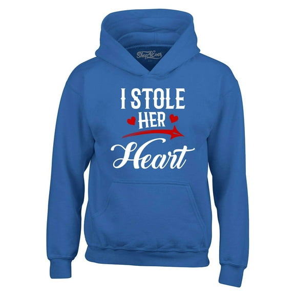 Shop4Ever Men's I Stole Her Heart Couples Matching Valentine Hooded Sweatshirt Hoodie X-Large Royal Blue