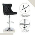 thumbnail image 4 of Velvet Bar Stools Set of 2 Modern Counter Height Bar Stools with Lion Pull Ring Tufted Back, Nailhead Upholstered Barstools for Home Kitchen Island, Swivel Adjustable Stool Chair in Black, 4 of 8