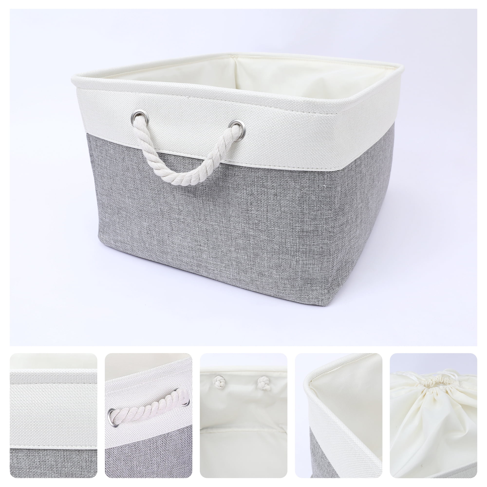 Unique Bargains Fabric Storage Cube Storage Bin Storage Basket Grey/White 19.7*15.7*12in