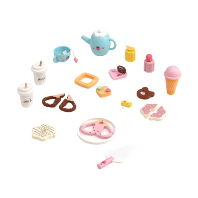 Juego de té para niños, juguetes para la hora del té para niñas pequeñas, juego de rol de madera, juguetes de simulación, accesorios de cocina, pastel