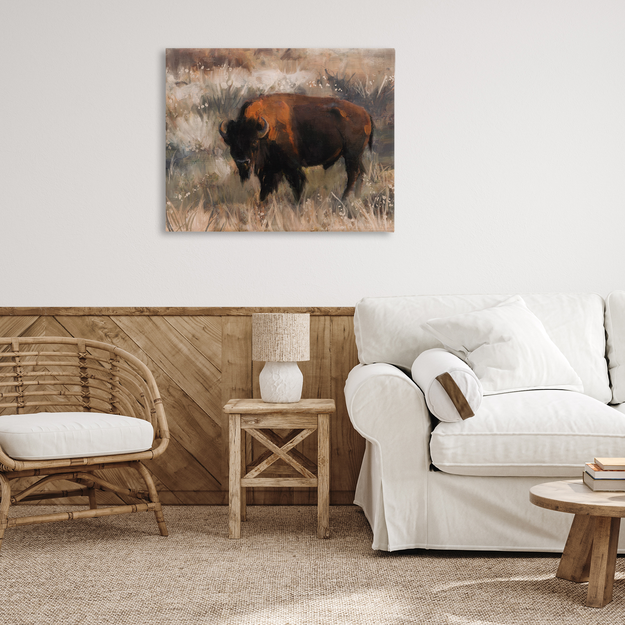 Stupell Industries Traditional Bison Range Animals & Insects Painting Gallery Wrapped Canvas Art Print Wall Art, 40 x 30