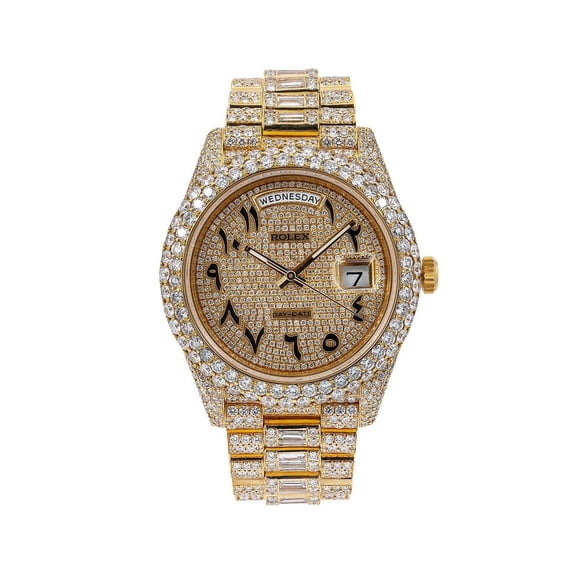 Pre-Owned Rolex Day-Date 40MM 228238 Diamond Paved Eastern Arabic Dial Diamond Bezel 18K Yellow Gold Full Diamond President Bracelet